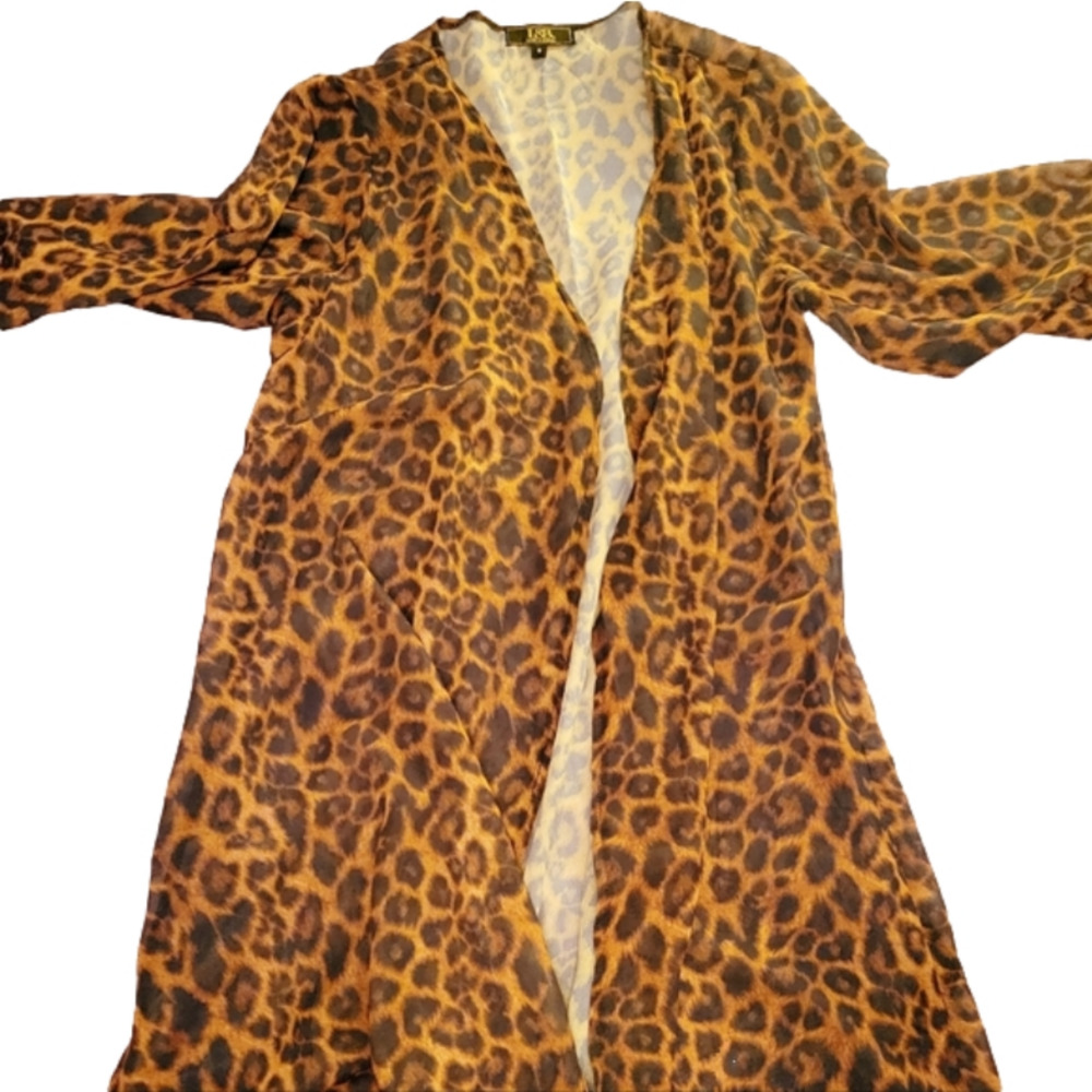 Lucky & Blessed Leopard  Kimono w/ Teal Fringe Sz S